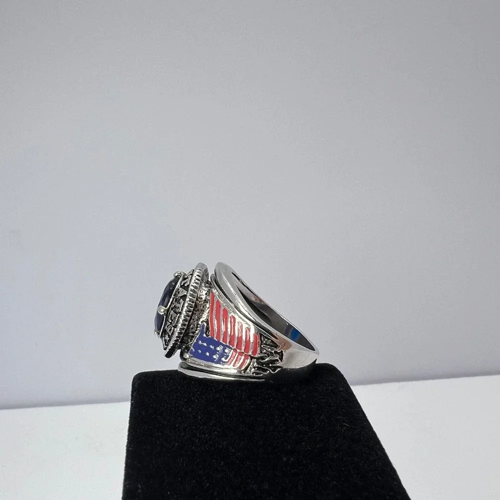 US Navy Ring Mens Size 10 Silver Tone Blue Stone Military American Patriotic